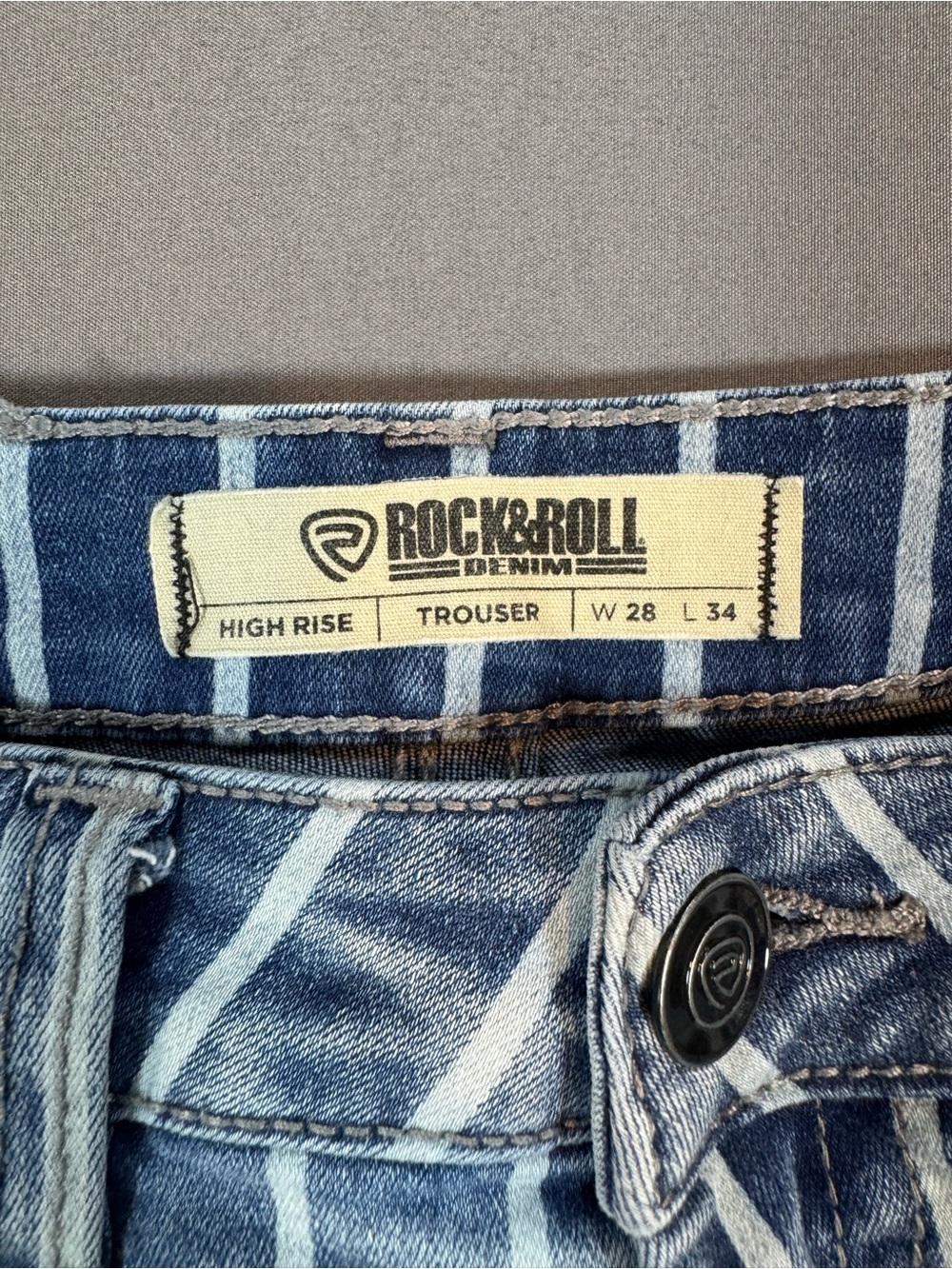 Rock & Roll Denim High Rise Striped Flare Jeans - Picture 3 of 6